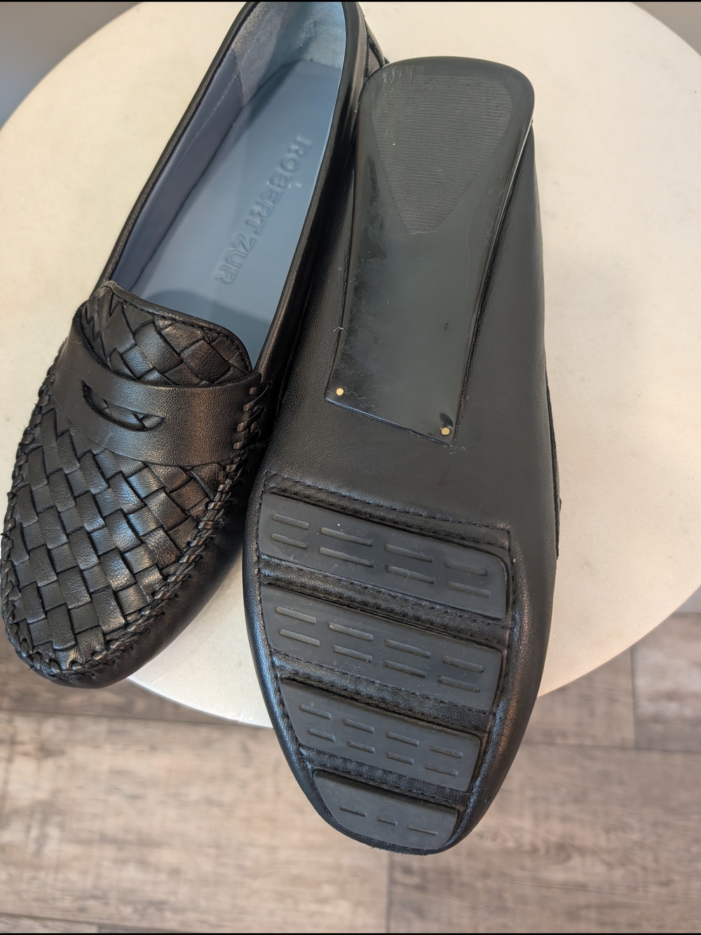 Robert Zur Petra Black Woven Leather Driving Penny Loafers Size 7.5 - Picture 3 of 6